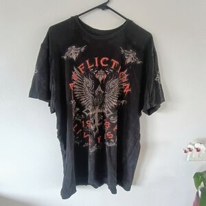 Affliction Live Fast Graphic Tee Distressed Holes Black Red Eagle 2XL